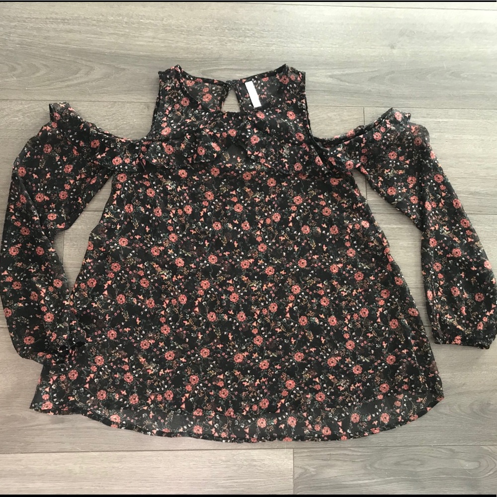 Cold shoulder floral sheer top